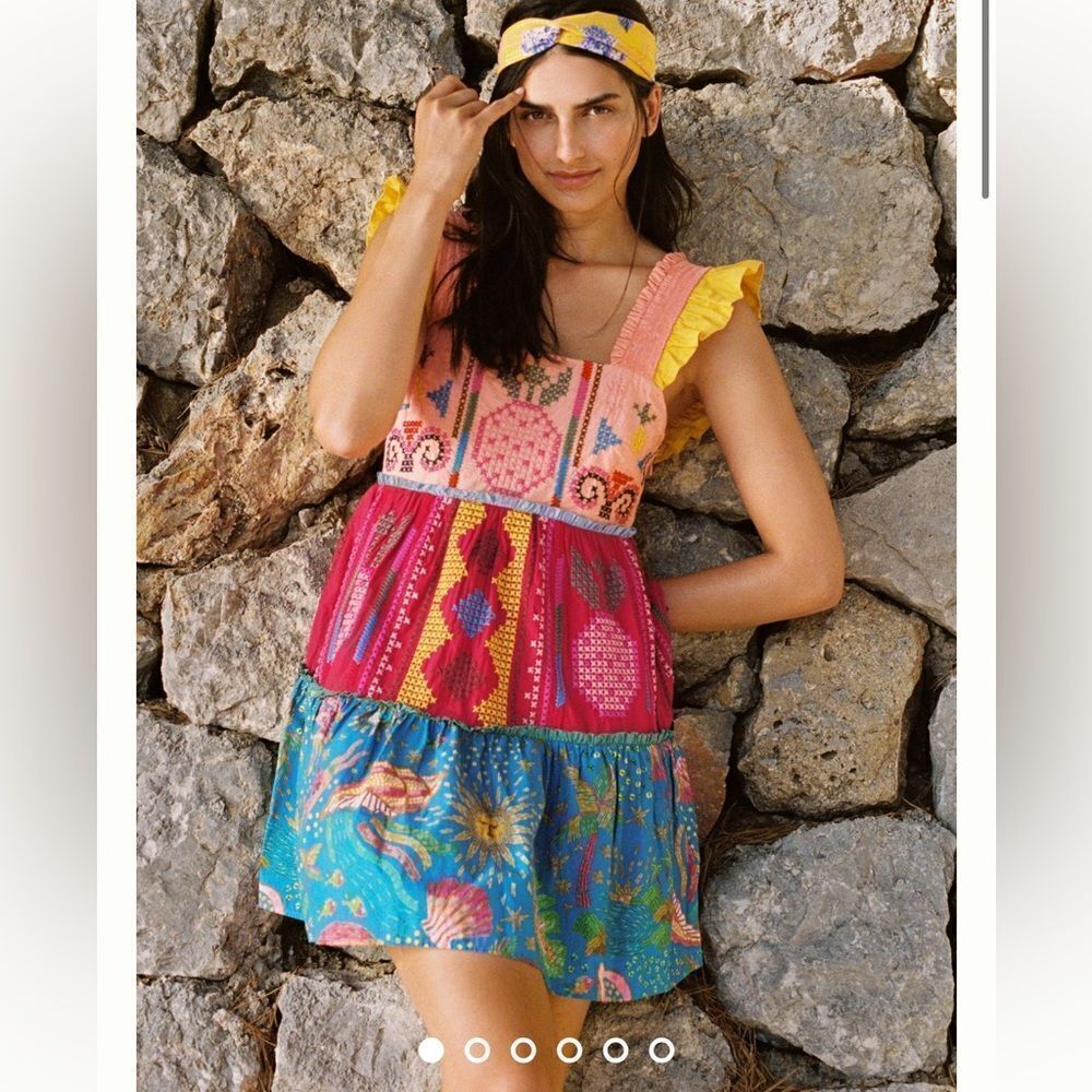 FARM Rio Colorblock Embroidered Mini Dress NWT - Picture 3 of 16